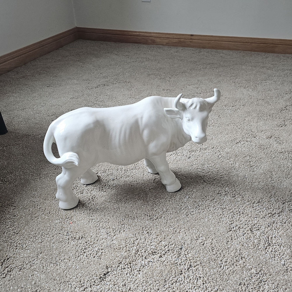 Elegant White Ceramic Bull Sculpture